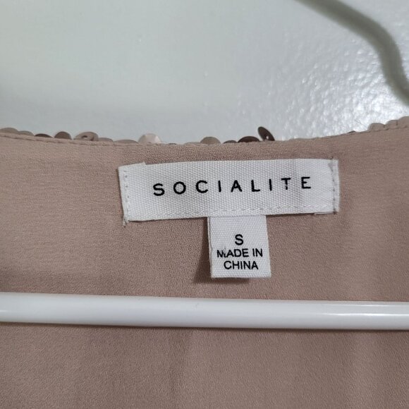 SOCIALITE Women's Small Sequin V Neck Top Blouse Champagne Gold - Picture 3 of 8